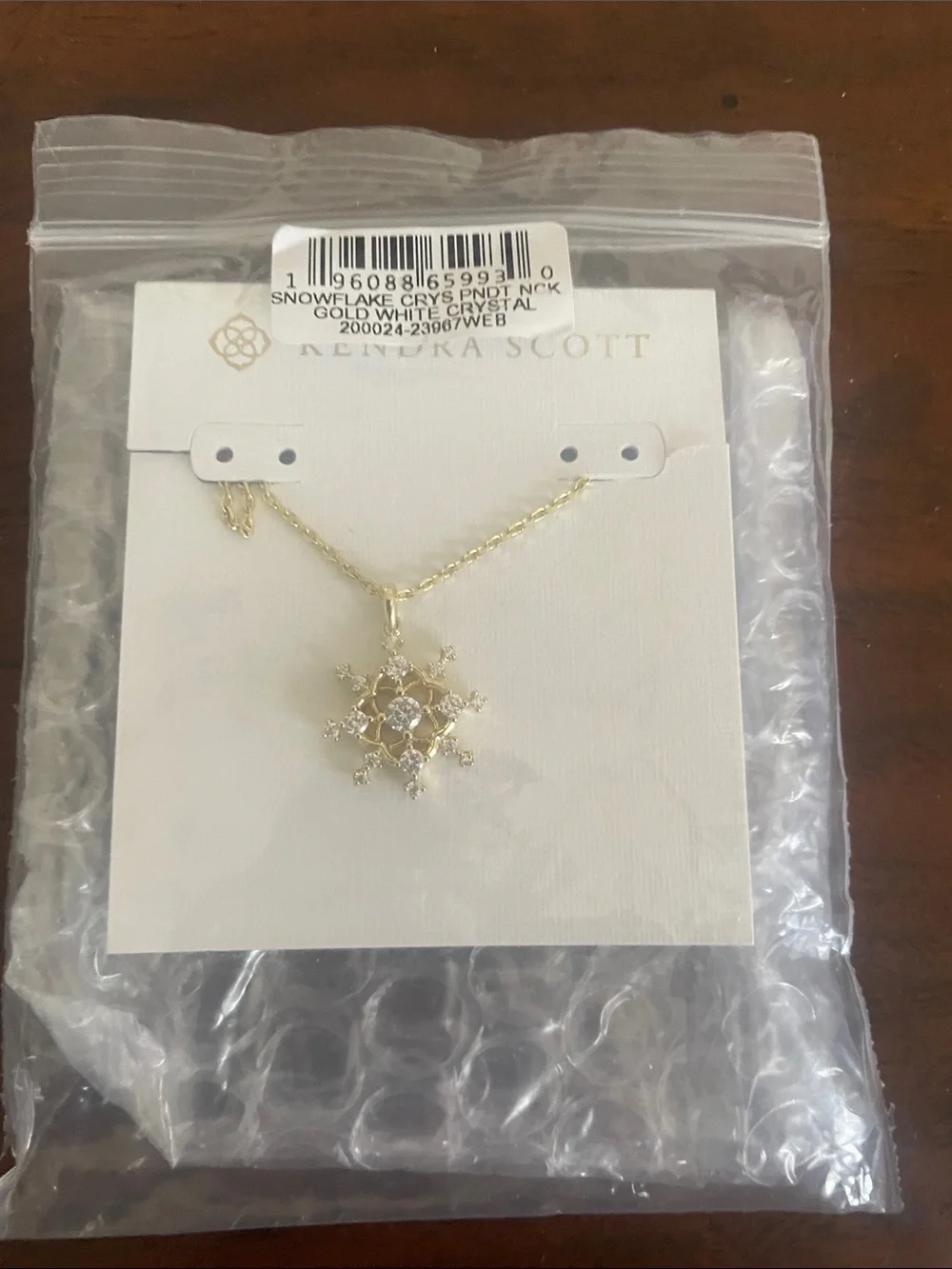 Kendra Scott Gold Snowflake Pendant Necklace with White Crystals (New)